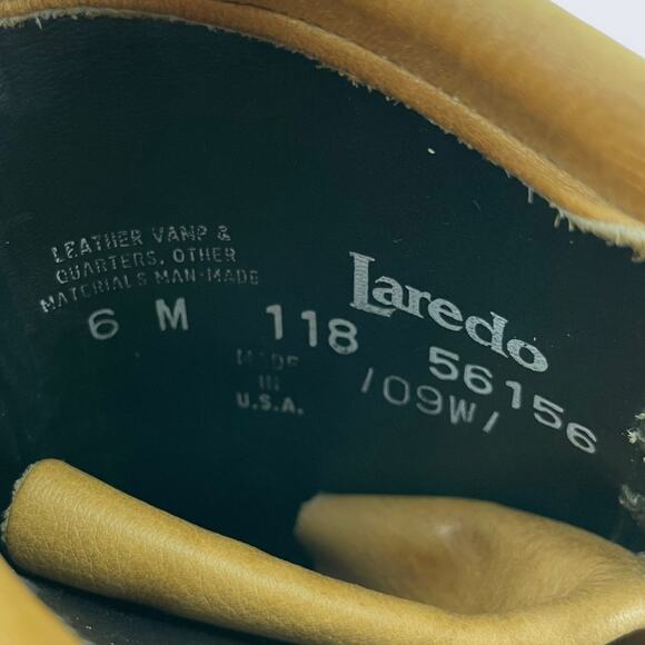 Laredo Tan Leather Kiltie Lace Up 1.5" Heel Western Roper Boot 118 56156 6 - Picture 7 of 9